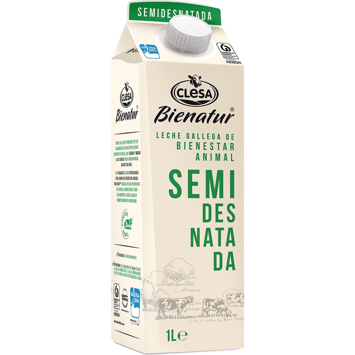 LECHE CLESA SEMI-DESNATADA 1 LT. PACK 6 UNIDADES.