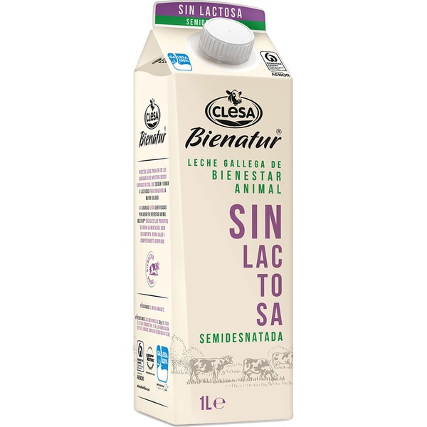 LECHE CLESA SIN LACTOSA 1 LT. PACK 6 UNIDADES.