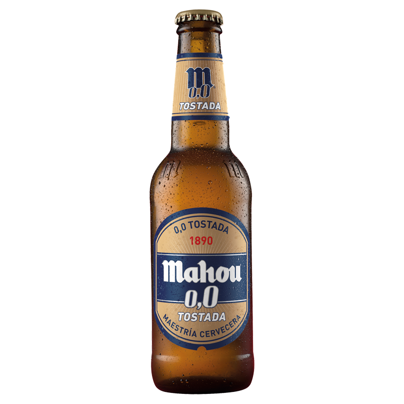 CERVEZA MAHOU TOSTADA 0,0 TERCIO 330 ML. PACK 24 UNIDADES.